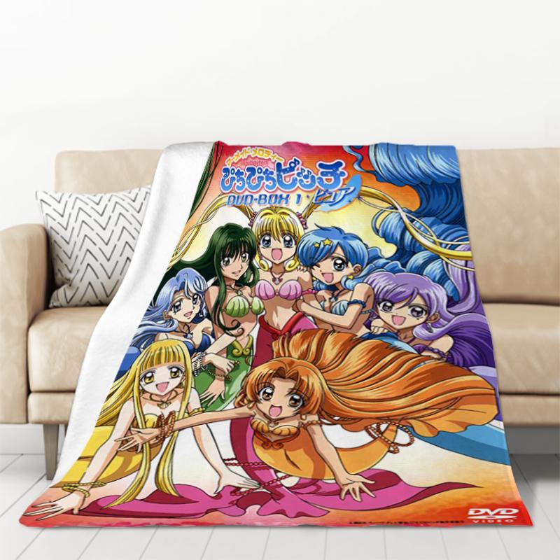 Anime Blanket Mermaid Melody Pichi Pichi Pitch Double Bed Blankets & Throws Furry Throw Sofa Fluffy Soft Decorative Custom Kid's