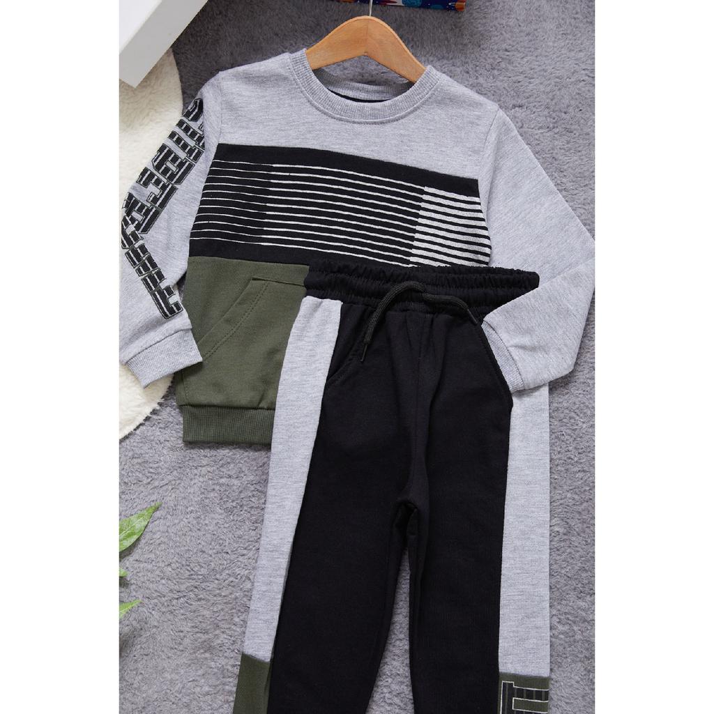 Jungen-Trainingsanzug mit Textdruck, Kängurutasche, Orange, Team 14987-1