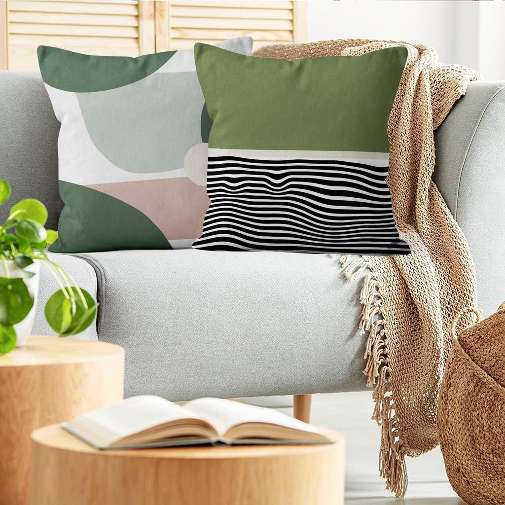 4Pcs Abstract Geometric Leaf Stripe Printed Pillow Cover Polyester Cushion Case 2D Flat Printing Pillowcase Scandi Look