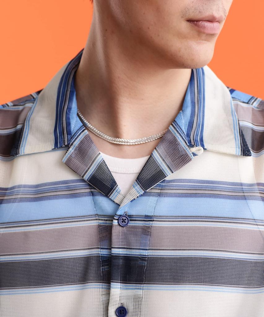 Schott NYC Patterned Mesh LS Shirt, Men's, Size M, 122, Navy Striped, 782-3120002