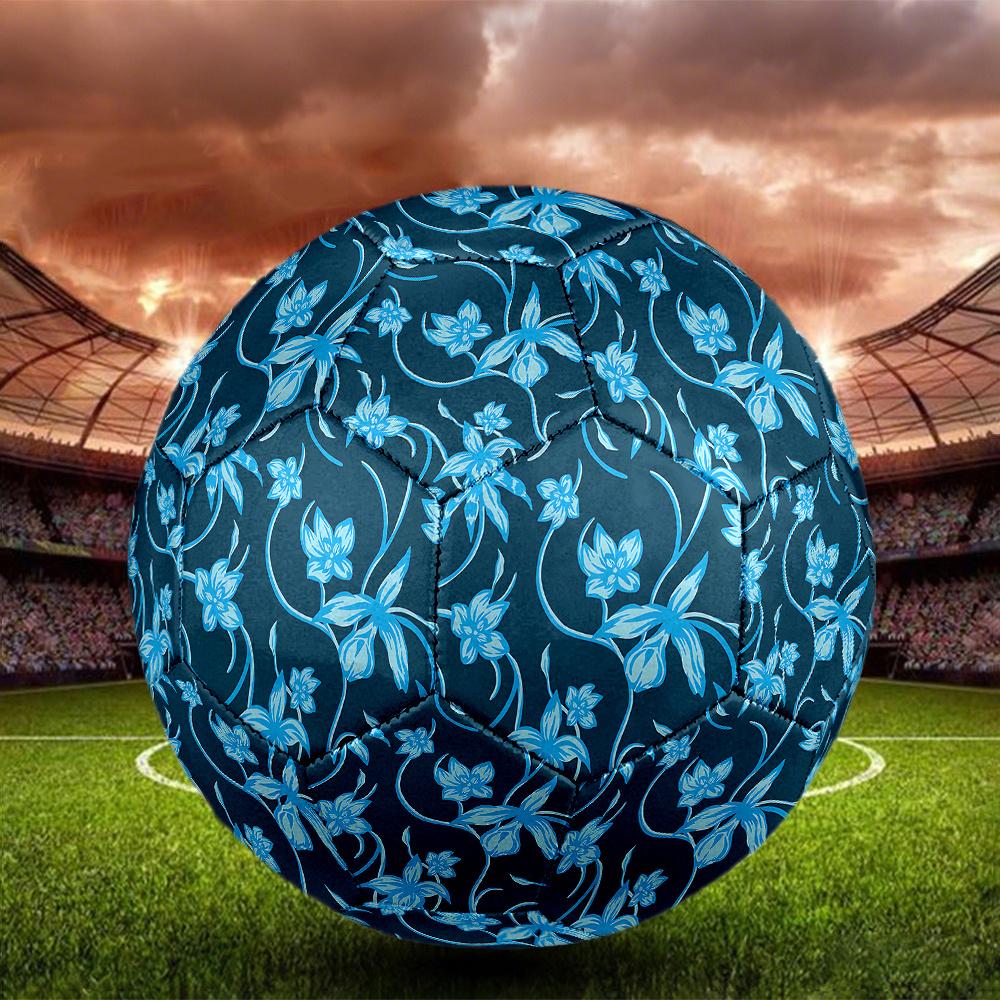 1PC Blue Floral Soccer Ball Size 5 Football Machine Sewn Indoor/Outdoor Universal Football Gift W43