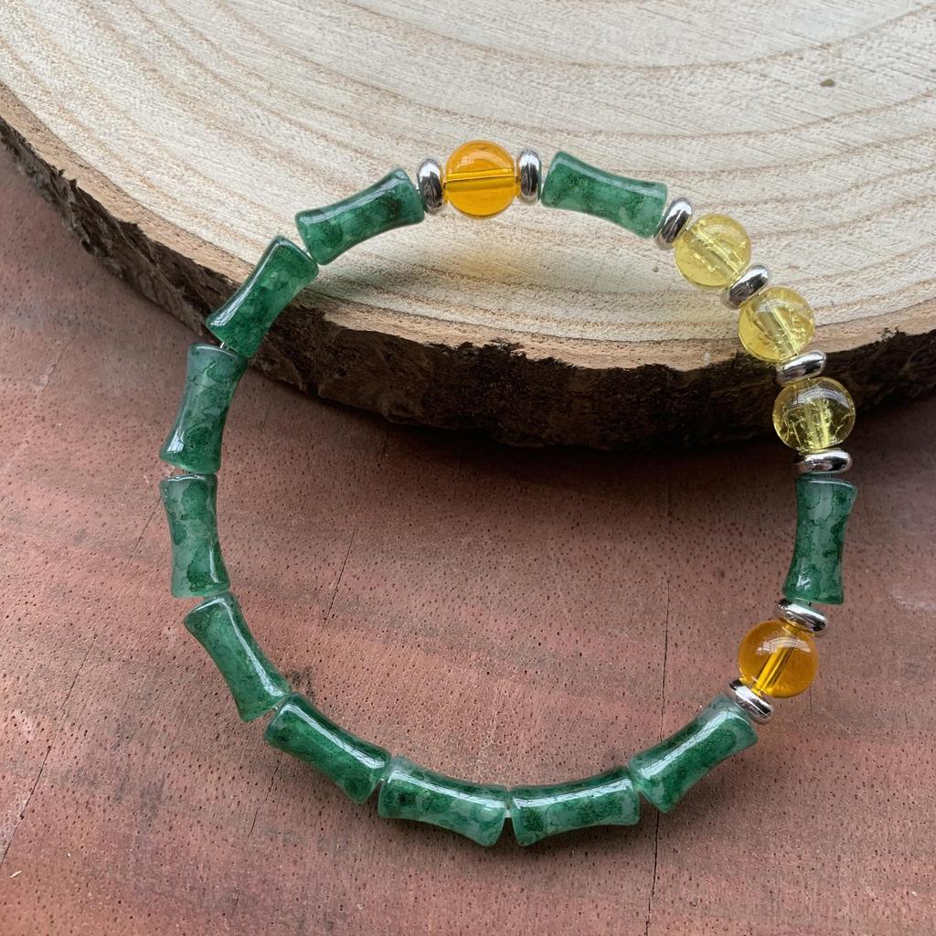 Bambusarmband mit Grünem Aventurin - Handgefertigt und Elastisch