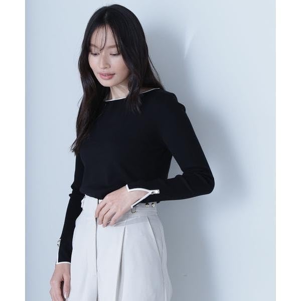 Beauty Basic Boat Neck x Black [Natural Basic] Sweater, All-Knit Series, Knit, Off-White