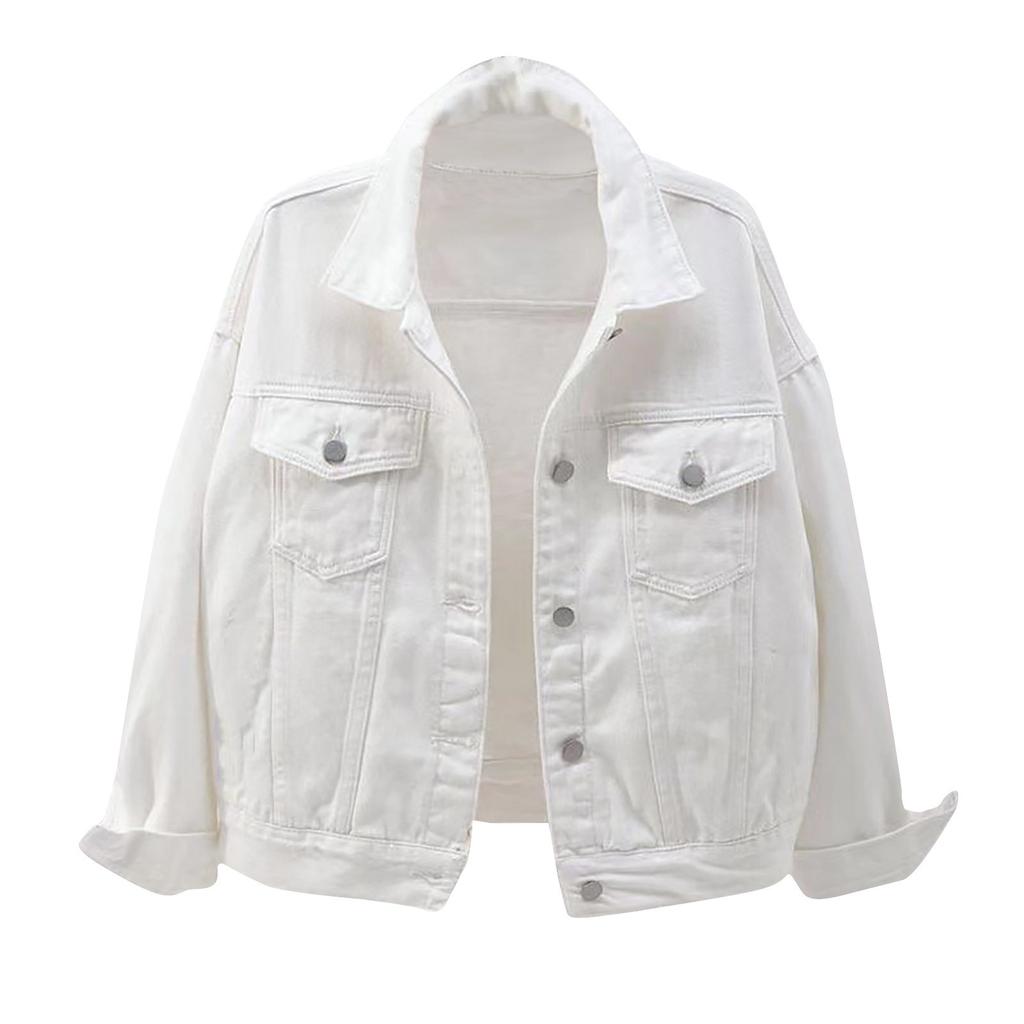 Women's Casual Solid Color Long Sleeve Cropped Denim Jacket