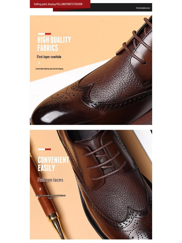 Men's Spring Business Brogue Leather Shoes - Genuine Leather Hollow Sandals
