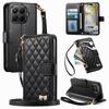 Do Xiaomi 14T 15T 17 Pro Max 15 17 Ultra Poco F5 X6 X7 Pro M7 Etui Portfel Crossbody, Pikowane Etui z Kieszonką na Zamek Błyskawiczny, Uchwyt na Karty, Smycz