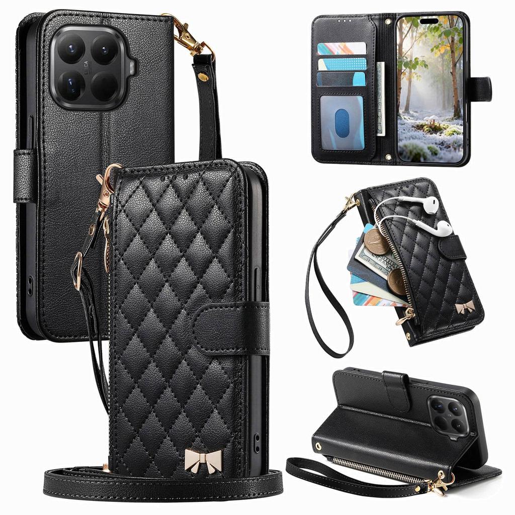 Do Xiaomi 14T 15T 17 Pro Max 15 17 Ultra Poco F5 X6 X7 Pro M7 Etui Portfel Crossbody, Pikowane Etui z Kieszonką na Zamek Błyskawiczny, Uchwyt na Karty, Smycz
