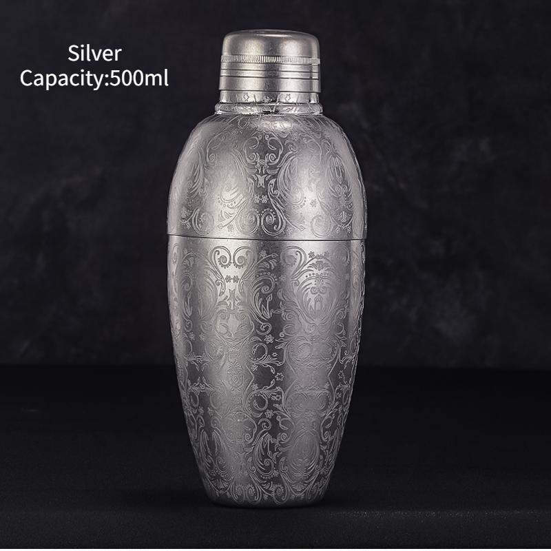500ml Carven Engraving Vintage Cocktail Shaker Bar Shaker Stainless Steel Cocktail Boston Shaker For Bar Party Home Bar Tool