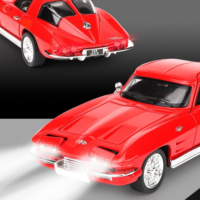 1/32 Corvette C2 Sting Ray Alloy Sports Car Model Diecasts Metal Classic Racing Car Vehicles Model Sound and Light Kids Toy Gift