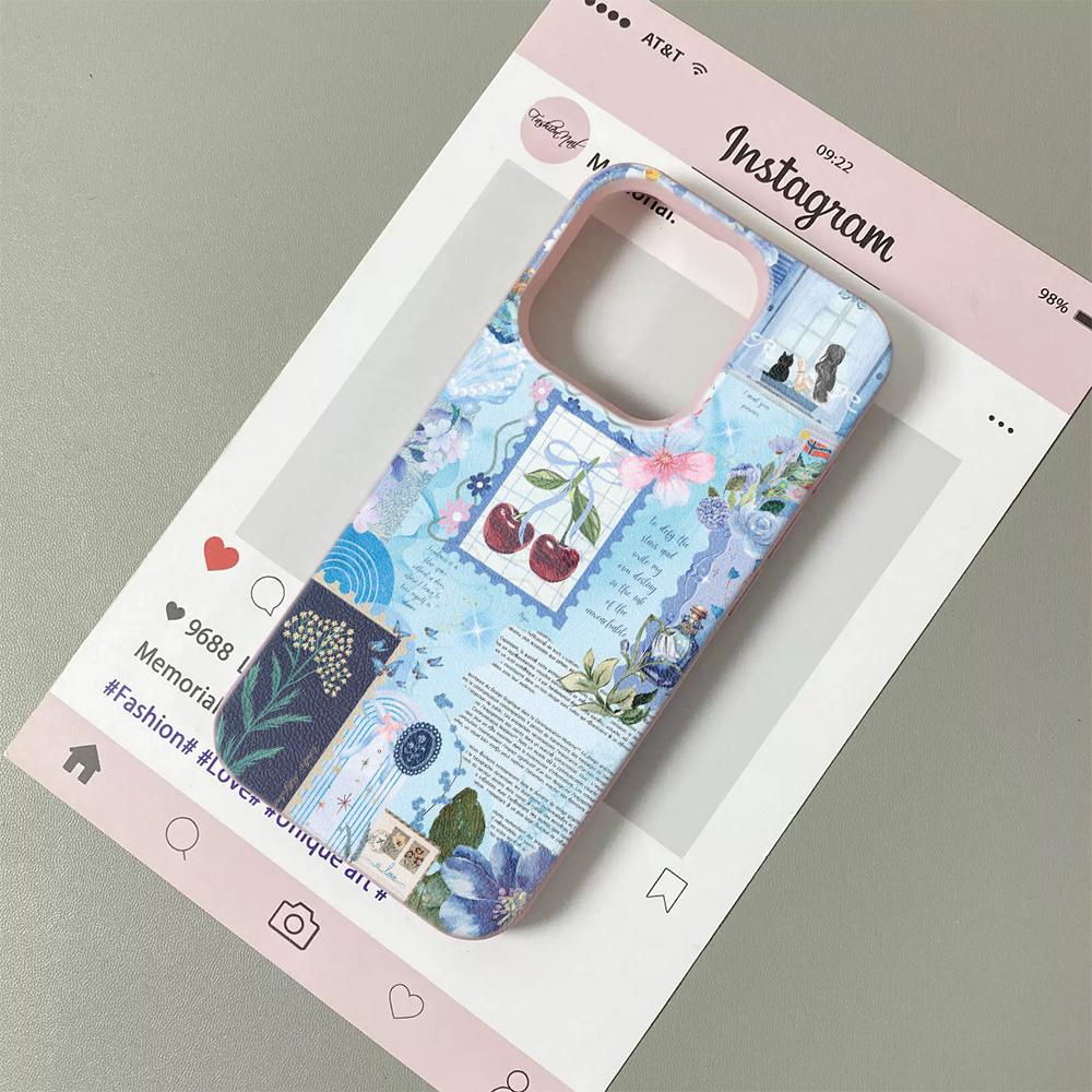 

High Aesthetic Blue Graffiti Lychee Grain Phone Case For iPhone 17 17 Air 16 15 14 13 12 11 Pro Max 15 16 Plus Soft Cover Funda iPhone XS