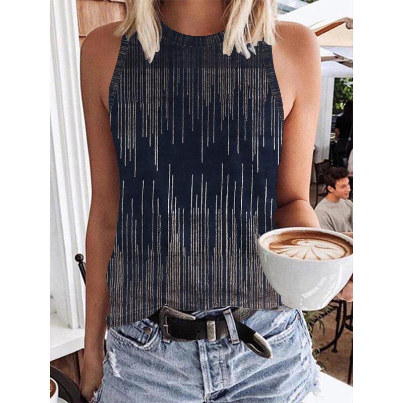 Women's Geometric Ethnic Style 3D Printed Sleeveless T-shirt, Street Clothing, Y2K Top, Shoulderless Tank Top, Sexy T-shirt