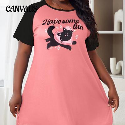 Pijama de Verano para Mujer de Una Pieza con Estampado de Dibujos Animados Camisón Corto de Manga Corta