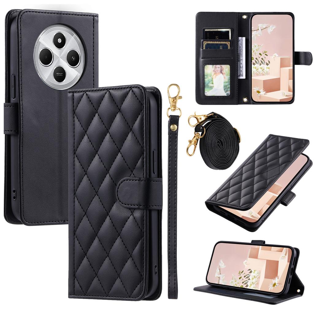 Leather Case for Xiaomi Poco C75 4G/Redmi 14R 5G/14C 4G Wallet Rhombus Grid Phone Cover