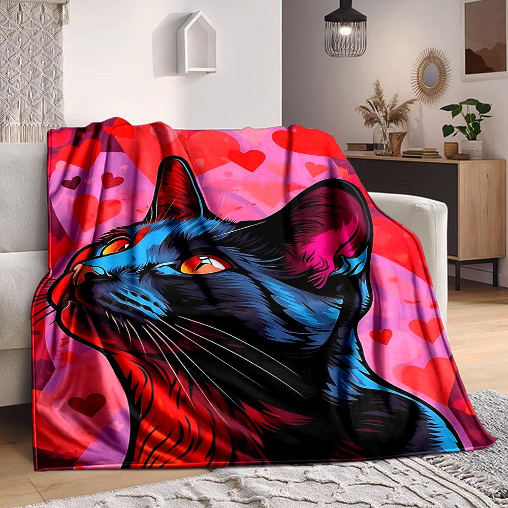 

1PC Cat Art Print Blanket, Throw For Sofa, Bed, Travel, Printing Blanket With Soft And Warm Fabric yy250918150 75x90cm