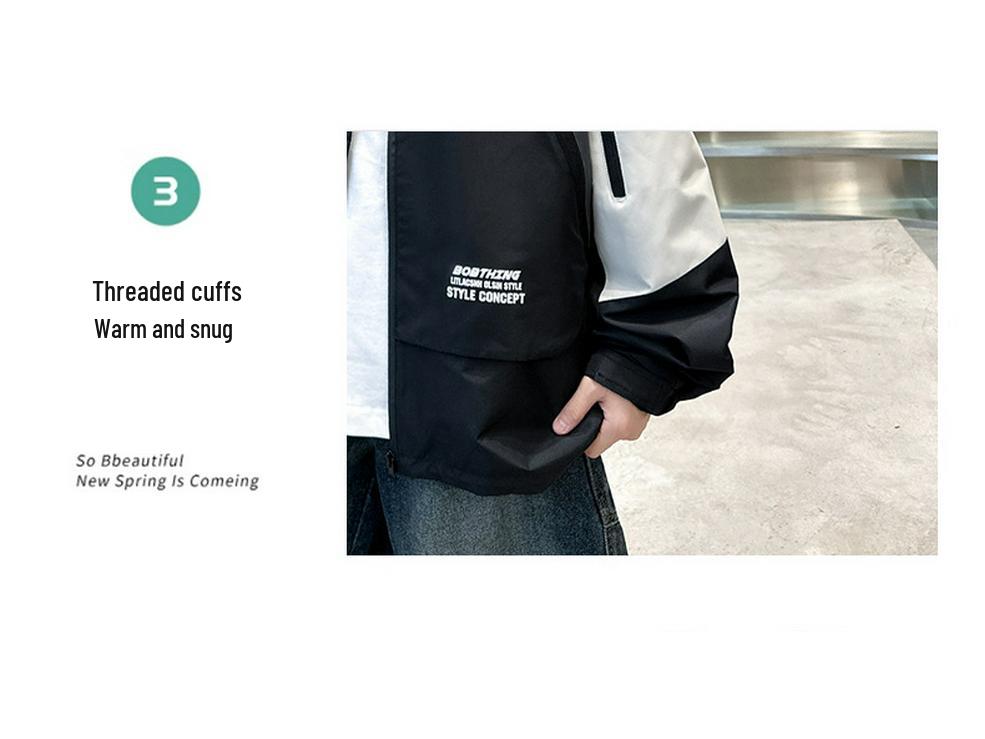 Boys' Spring & Autumn 2025 Hooded Windbreaker - Trendy Windproof Street Style