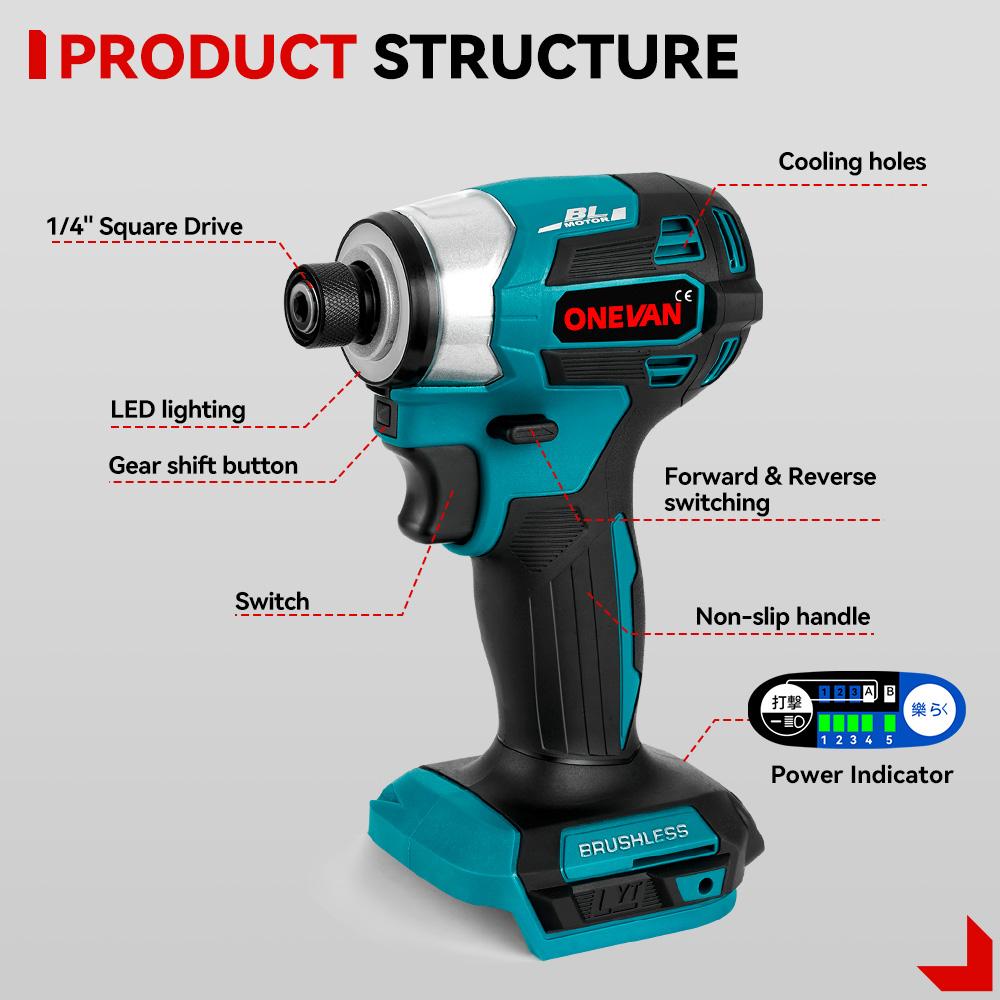600N.m Brushless Electric Screwdriver Cordless 5-Speed Electric Impact Drill Rechargeable Power Tools Kit For 21V 18V Battery