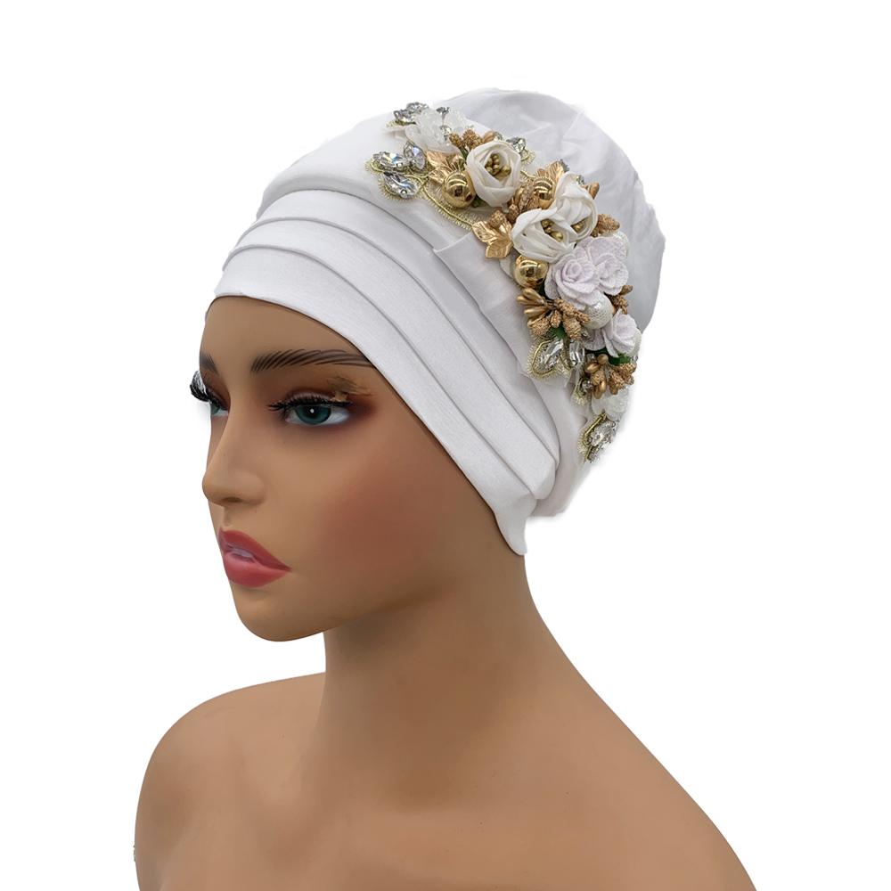 Raw Silk African Turban Cap Flower Headwrap Bonnet Nigeria Wedding Headtie Wedding Party Headgear Turbante Mujer