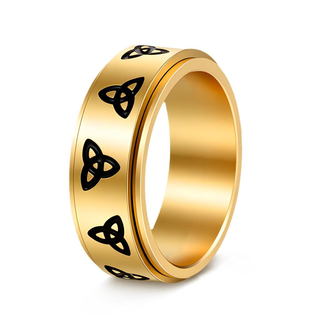 Viking Rune Men's Titanium Steel Ring with Celtic Trinity Knot and Rotatable Design