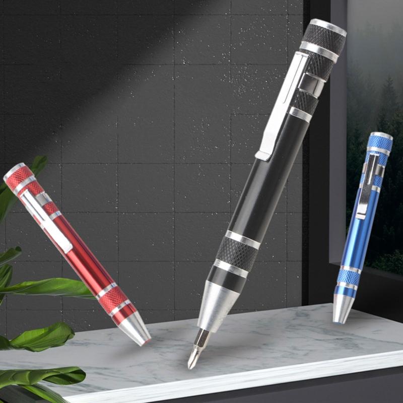 Multifunctional 8 In 1 Screwdriver Pen Shape Magnetic Screwdriver Slotted for Cross Easy Change Screwdriver Bits Mini Ga
