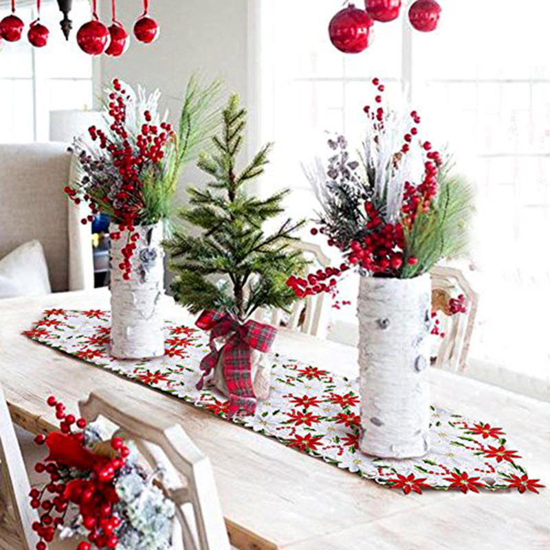 Christmas Decor Tablecloth Printed Embroidered Christmas 176*38cm Table Runners Table Flag for Home New Year Decoration