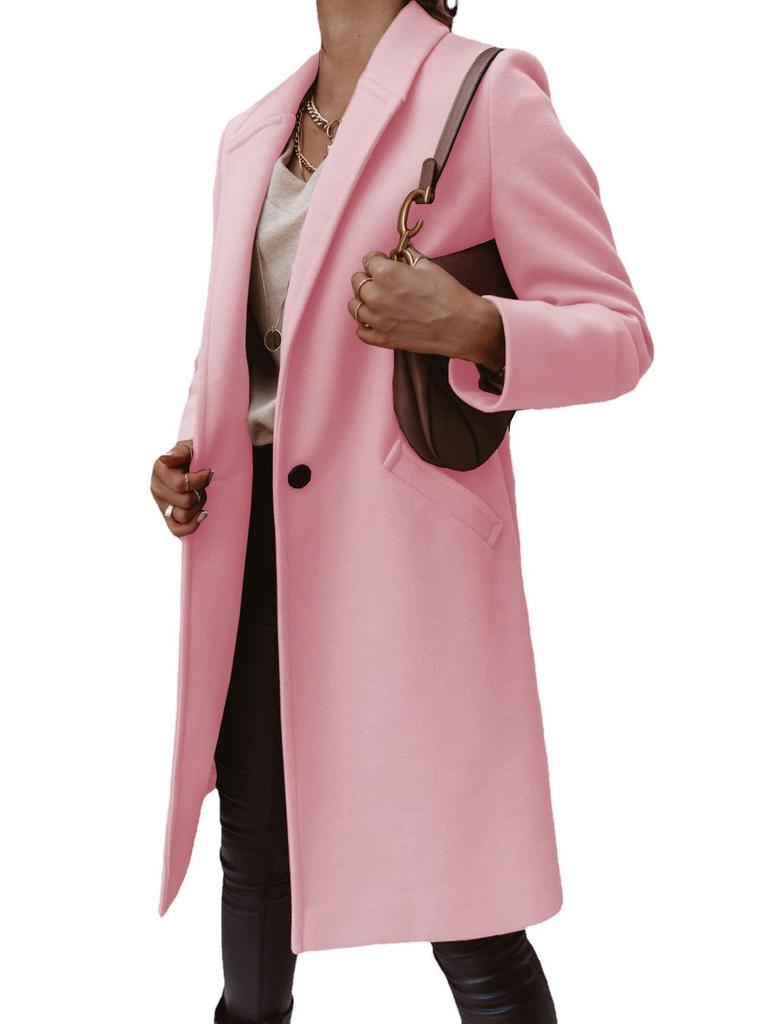 2024 Women's Autumn/Winter Solid Color Wool Lapel Mid-Length Button Coat