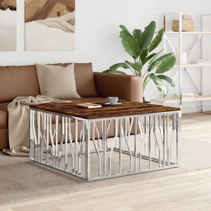 VidaXL Coffee Table Silver Stainless Steel-reclaimed Solid Wood 350069