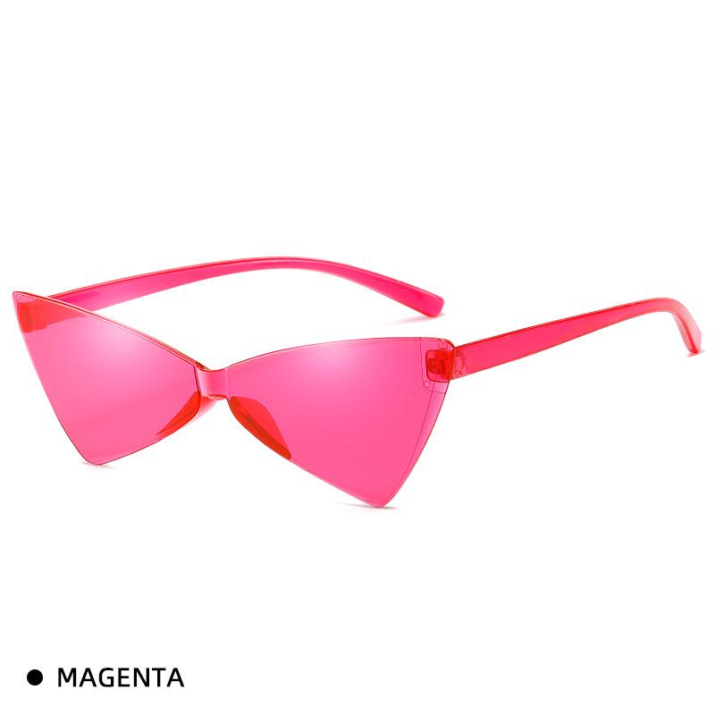7 Neue dreieckige Katzenaugen-Sonnenbrillen integrierter Spiegel schleifenförmige Damen Bonbonfarben Straßenbrillen