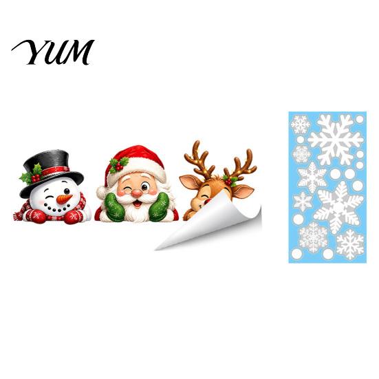 Christmas Gifts for Friends Window Stickers, Static Cling Santa Claus Snowman Reindeer Decals, Removable PVC Stickers Holiday Glass Clings Home