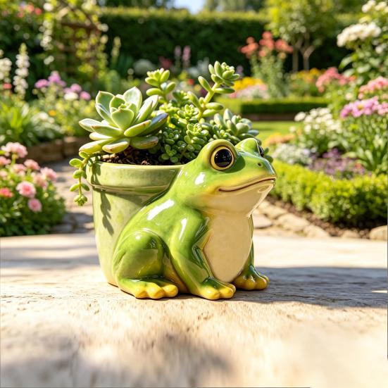 Frog Flowerpot, Decorative Resin Frog Planter, Fade-Resistant Herb Pot Garden Accent, for Home Decoration