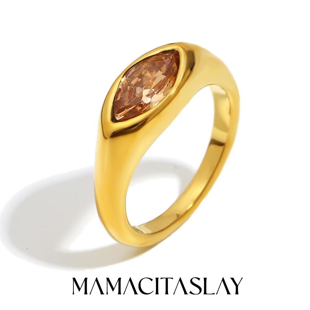 MamacitaSlay 316L Stainless Steel Zircon Ring Waterproof 18K Gold Plated Jewelry Women's Classic Elegant Ring High Quality Gifts