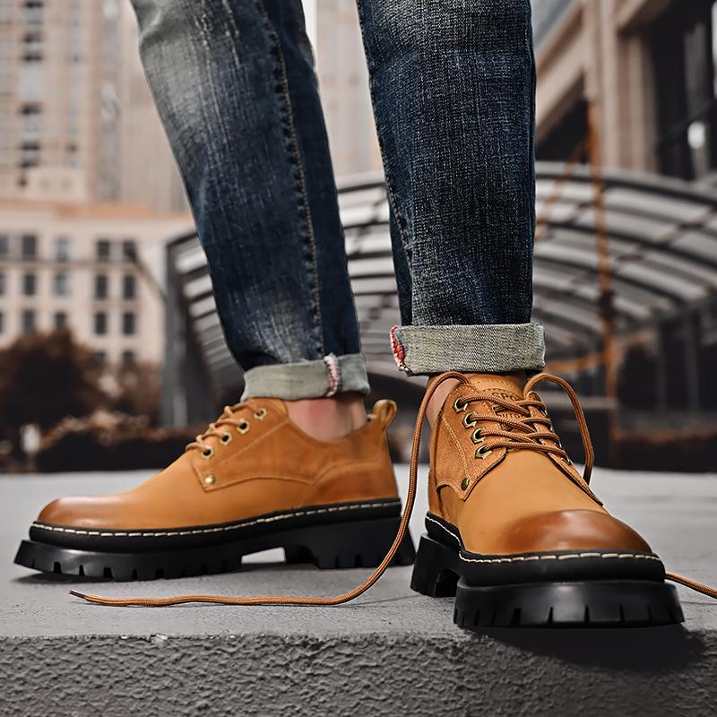 Fashion Mens Shoes Luxury Thick Bottom Black Lace-up Casual Leather Shoes Fashion Trend City Style Comfortable All-match Work Shoes