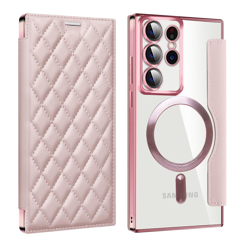 S24ultra Clamshell Leather Case Is Suitable for Samsung S24u Magnetic Mobile Phone Case S23 Electroplated Xiaoxiangfeng S24.