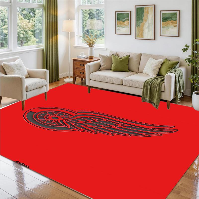 Detroit Red Wings Design Crystal Velvet Rug Soft Decorative Mat for Bedroom Entrance