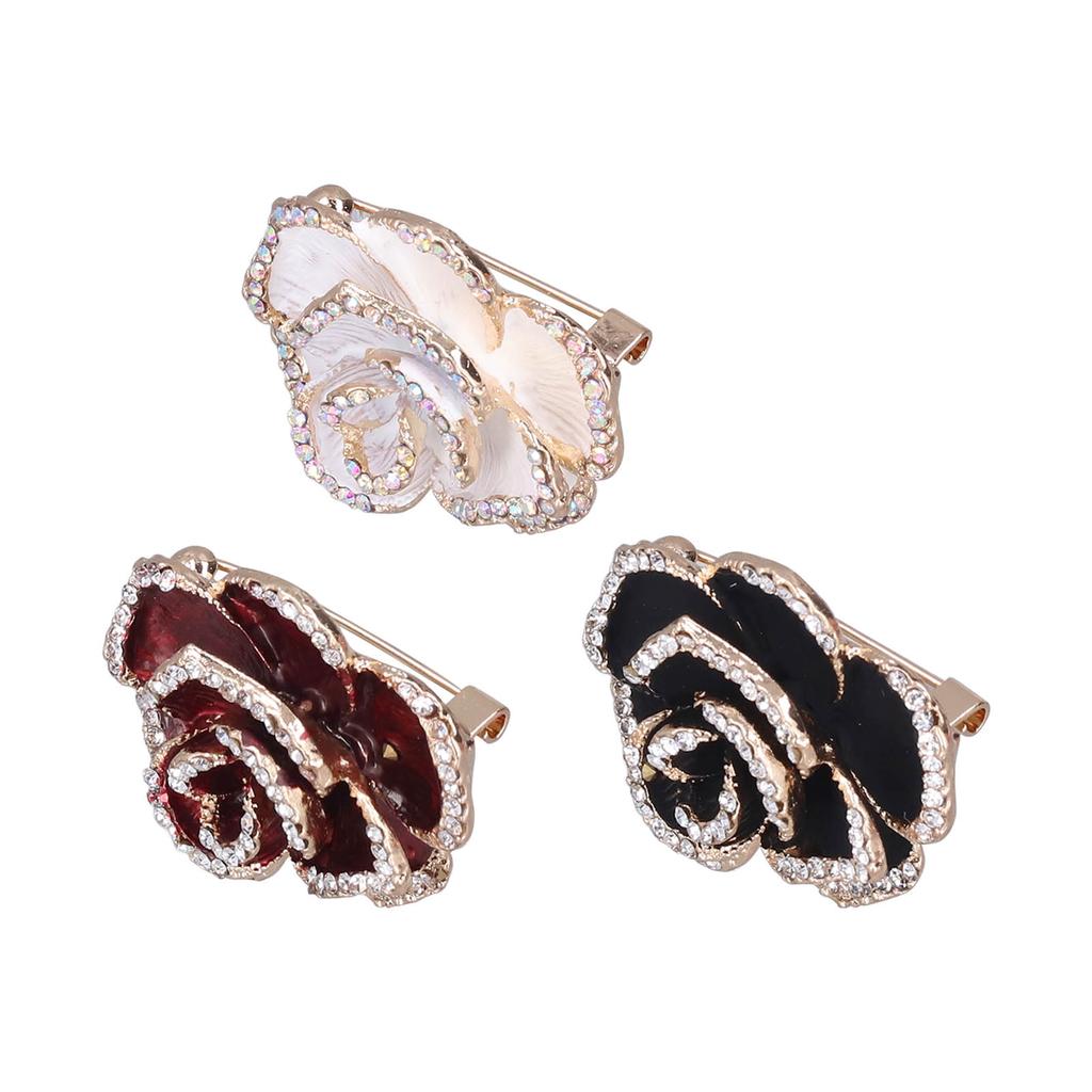 Brooch Pin Camellia Shape Elegant Exquisite Rhinestone Embellished Brooch for Women Clothes Silk Sca