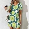 Summer Fashion Women's V Neck Short Sleeve Retro Geometric Pattern Printed  Dress Sex Short Skirt Dresses