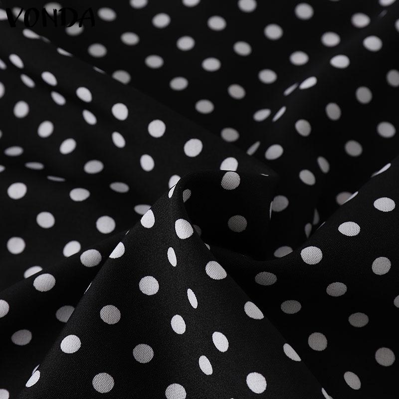 VONDA Women Fashion Ruffle Stand Collar Long Sleeve Polka Dot Shirts