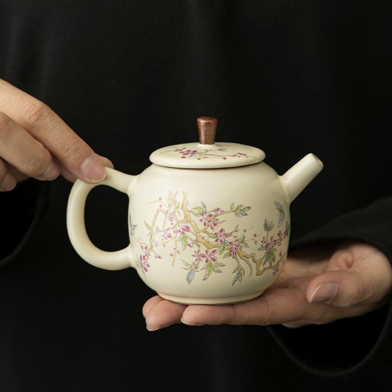 Chinese Traditional Ru Kiln Ceramic Teapots Handmade Flowers Pattern Tea Pot Beauty Tea Infuser Kettle Portable Tea Set Teaware