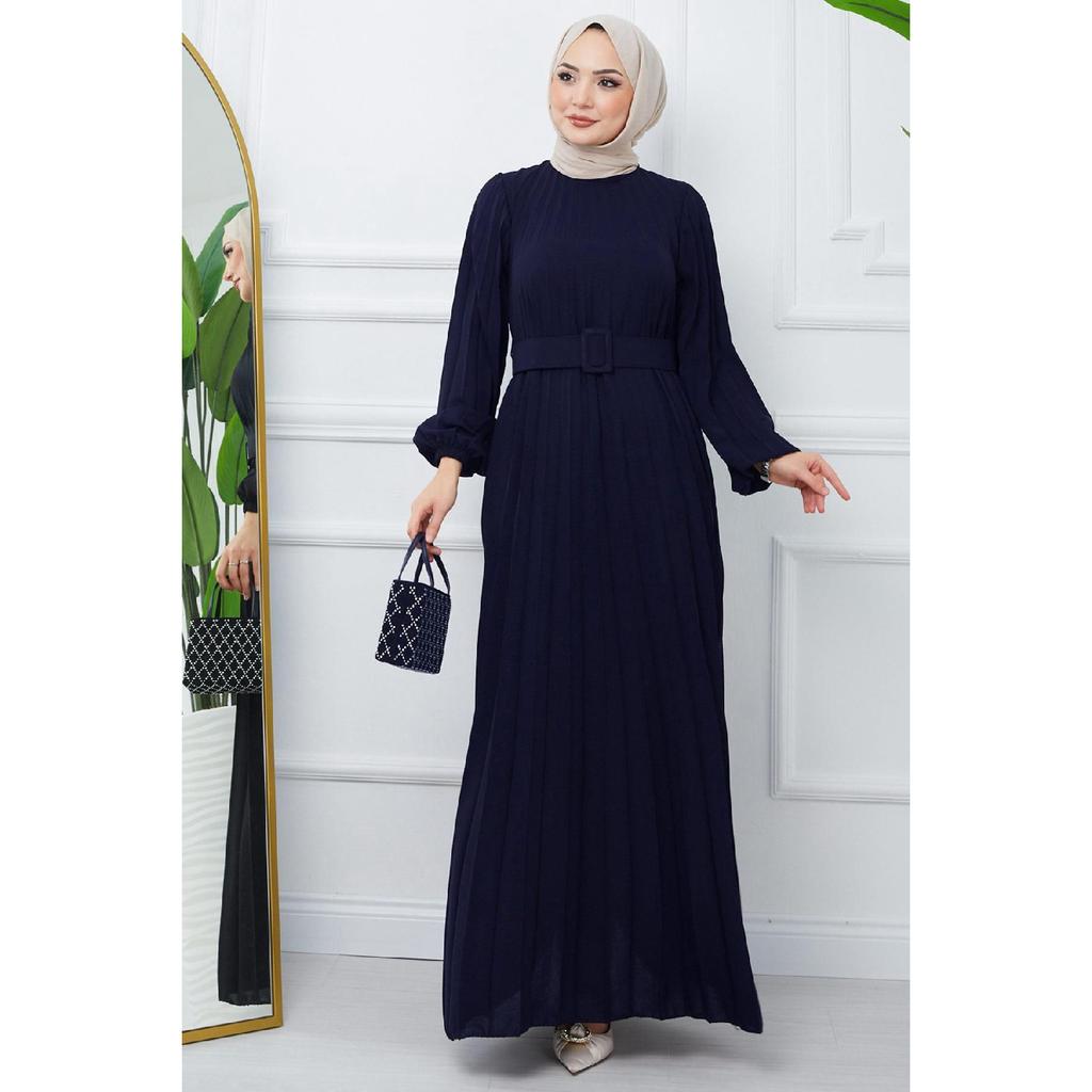 Belted Pleated Aerobin Dress Khaki Hm2339