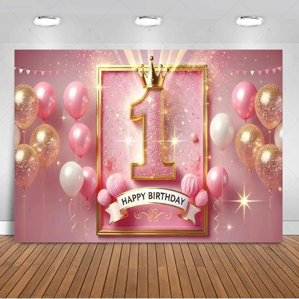 1. Geburtstag Party Dekorationen Rosa Gold Ballons Glitzer Hintergrund Banner Neugeborenen Kulisse Zubehör Fotografie Requisiten Kinder Geschenk