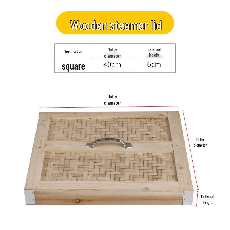 Diruien Fir Wood Square Steamer for Dim Sum Steamer Lid
