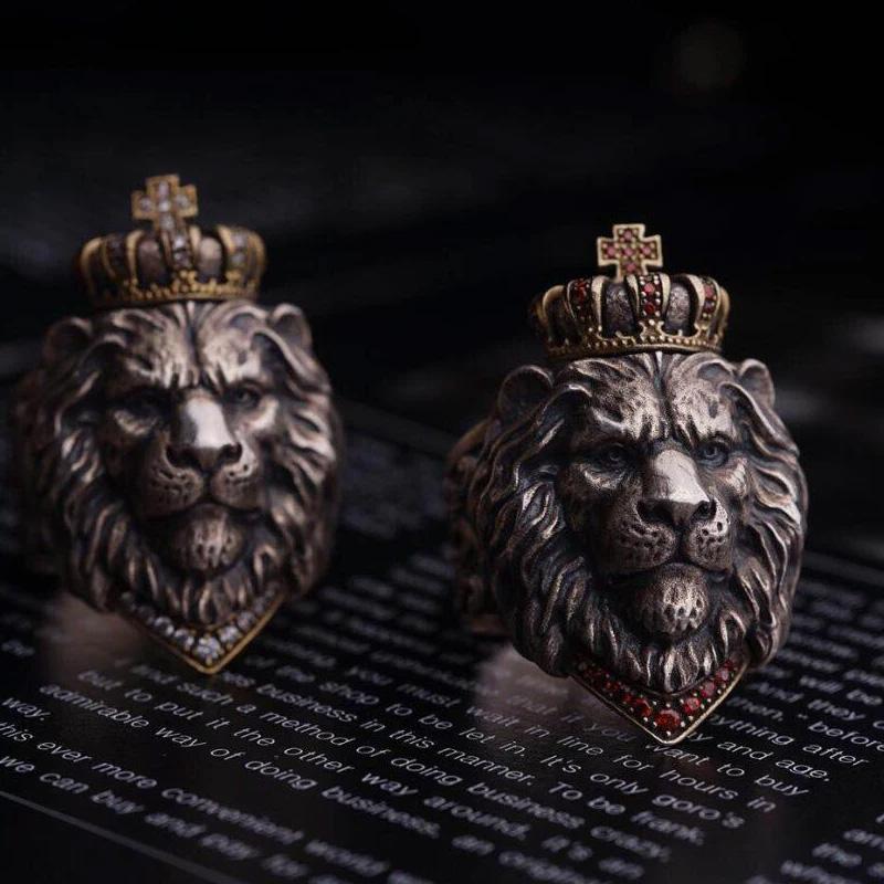 Inel Leu Coroană Retro Pentru Bărbați Aliaj de Zinc Culoare Punk Gotic Reglabil Inel Deschis Rock Hip Hop Handmade Zircon Accesorii Cadou Bărbat