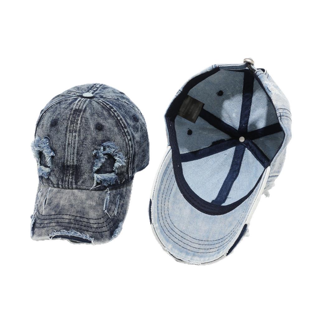 Ripped denim baseball cap, old men's wide brim, small face, summer sunshade, sunscreen cap, peaked cap children