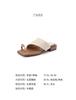 Holiday wind~ hand-woven flat-bottomed sandals 2025 summer breathable gold buckle square head set toe slippers women's slippers outdoor