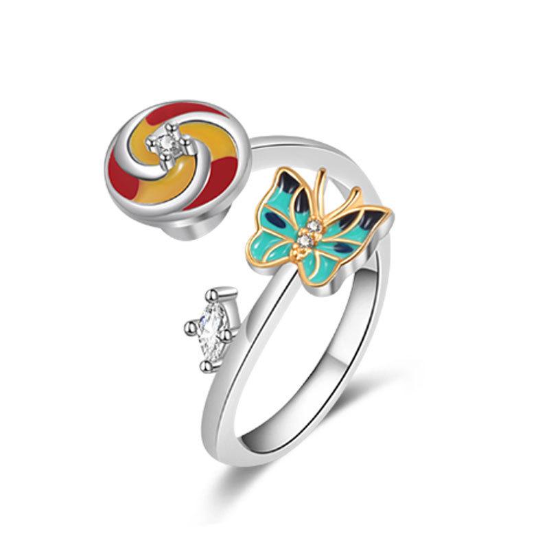 Fidget Spinner Ring Anxiety for Women Multiple Crystal Flower Eye Butterfly Animal Ring Rotate Anti Stress Wedding Jewerly