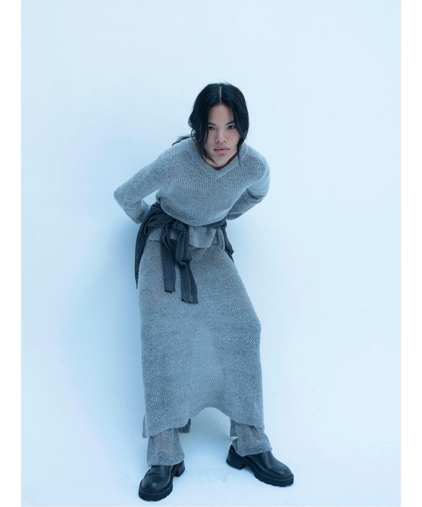 Anggae Alpaca Blend Long Knit Skirt Gray
