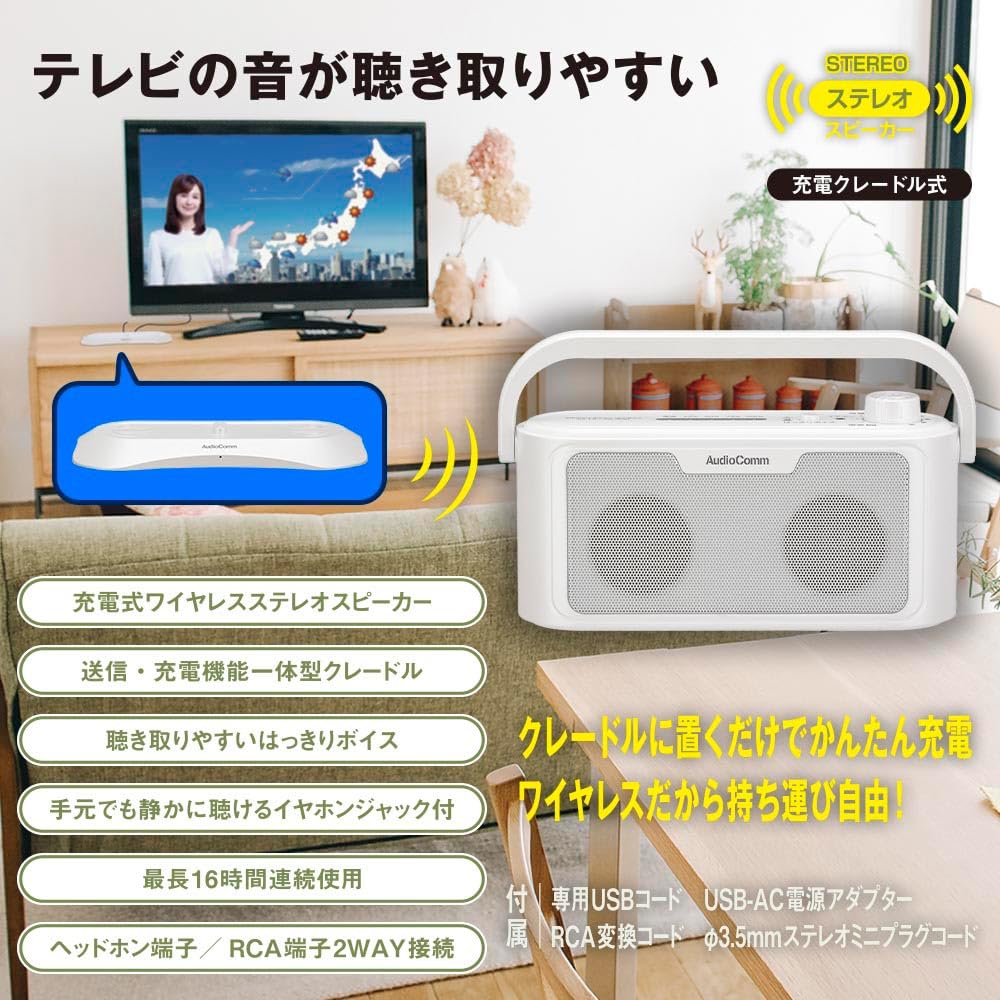 OHM AudioComm Wireless Earphone Speaker with Clear Sound, Easy Operation, and Charging Cradle, ASP-705N, 03-2076, OHM Electric