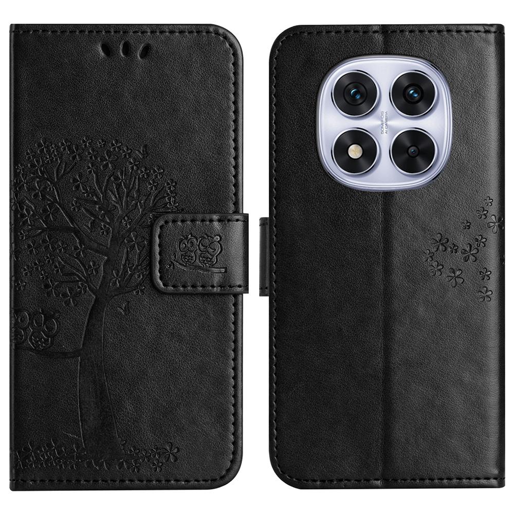 

Для Xiaomi Redmi Note 14 Pro+ 5G/Note 14 Pro 5G/Poco X7 5G Чохол PU Шкіра Сова Дерево Тиснений Гаманець Чохол для Телефону Black