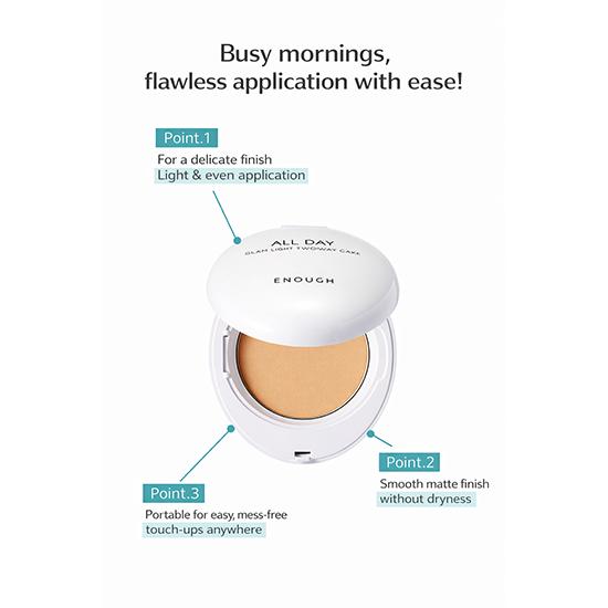 Enough All Day Glam Light Two Way Cake SPF28 PA++ 12g + Refill 12g   (9 Options)