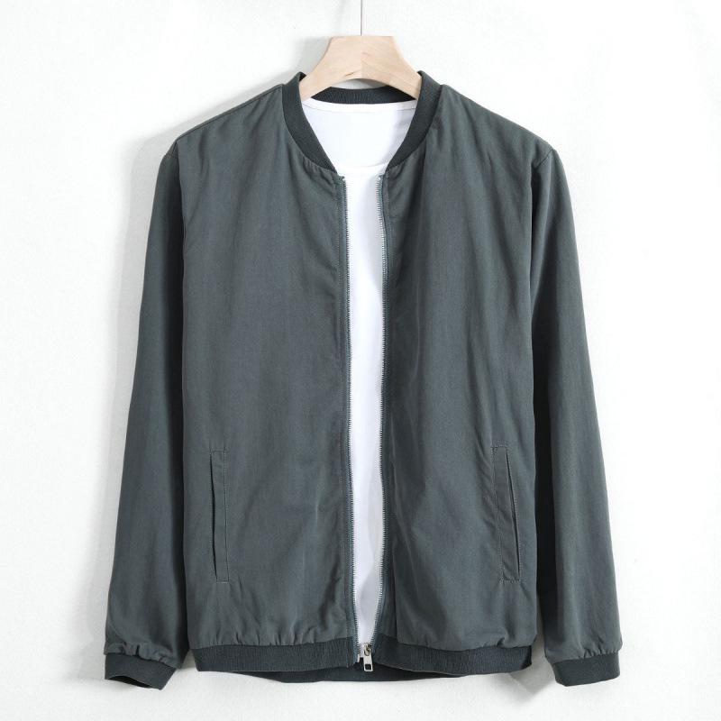 

Мужская повседневная куртка из чистого хлопка со стойкой - Весенне-осенний стиль XL for 130-145 jin темно-серого