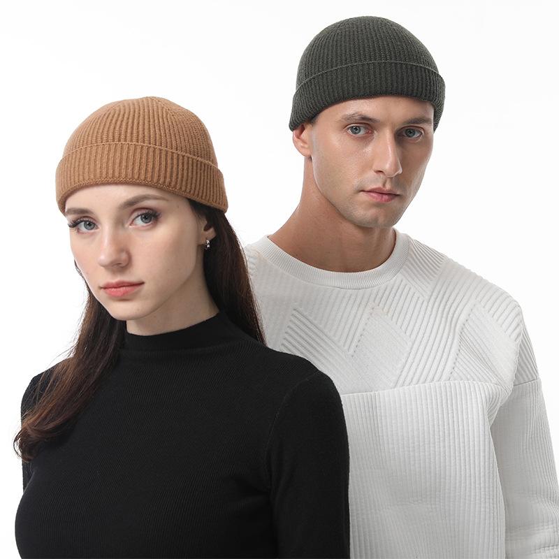 Seamless Double-Fold Knitted Wool Hat for Autumn/Winter Unisex Warm Beanie Hipster Sailor Cap